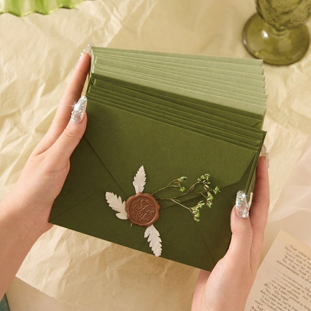 Wax Seal Letter Kit - 20/50 Stuks Avocado Romantische Enveloppen Olijfgroen