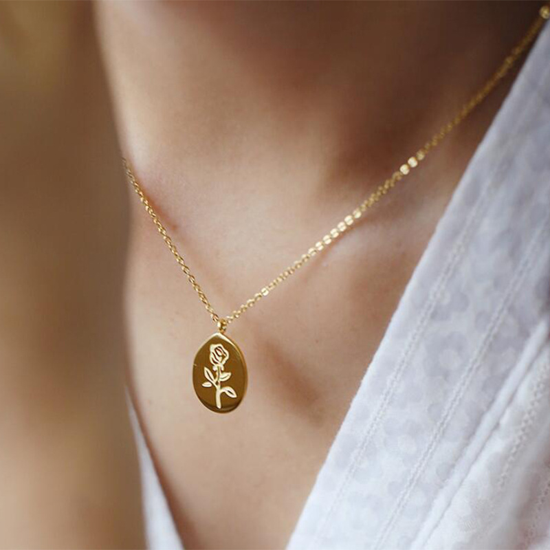 Birth Flower Necklace - Rvs Kettingen Vrouwelijke Rose Bloem Tattoo