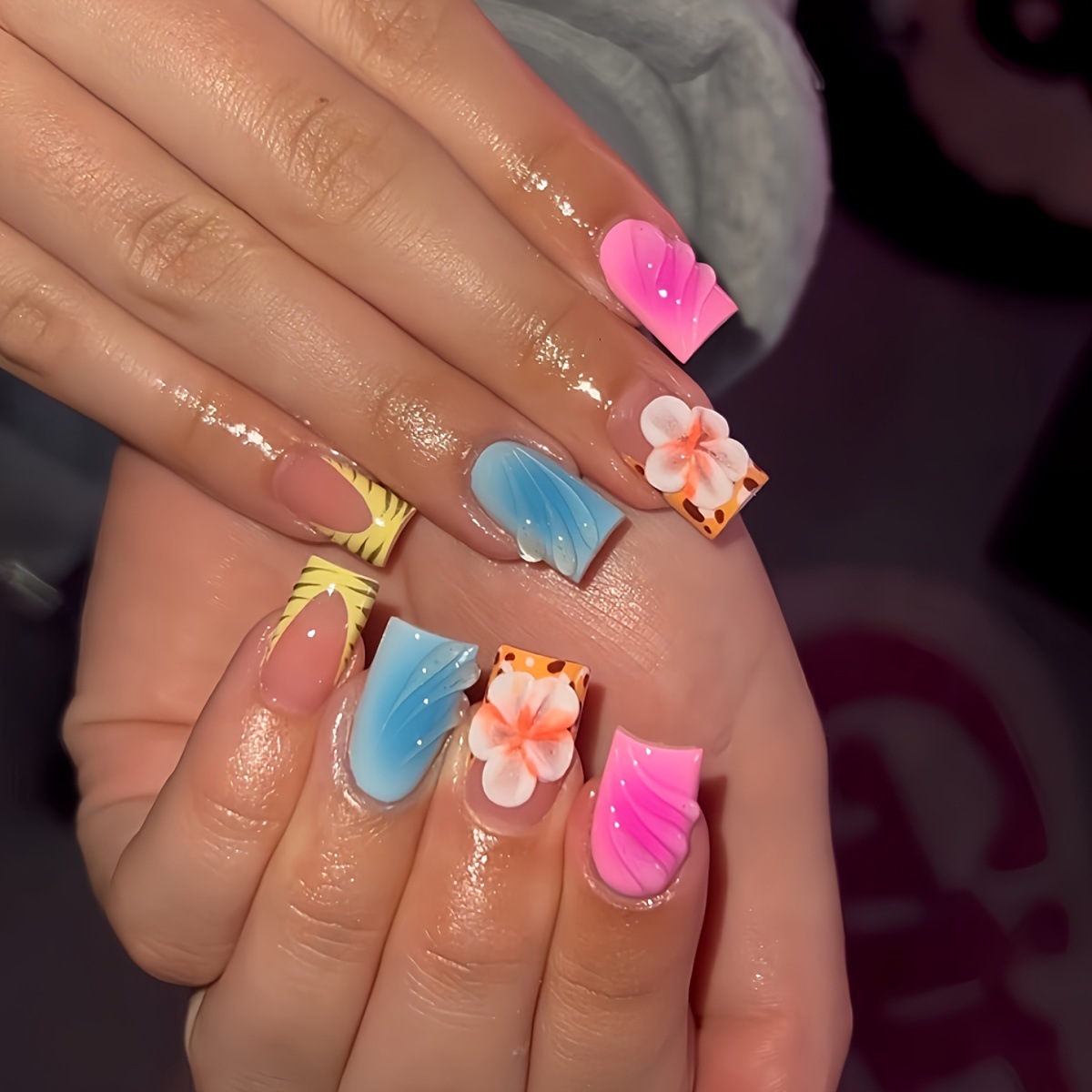 Pressed Flower Art - 24 stuks korte vierkante kop kunstnagels